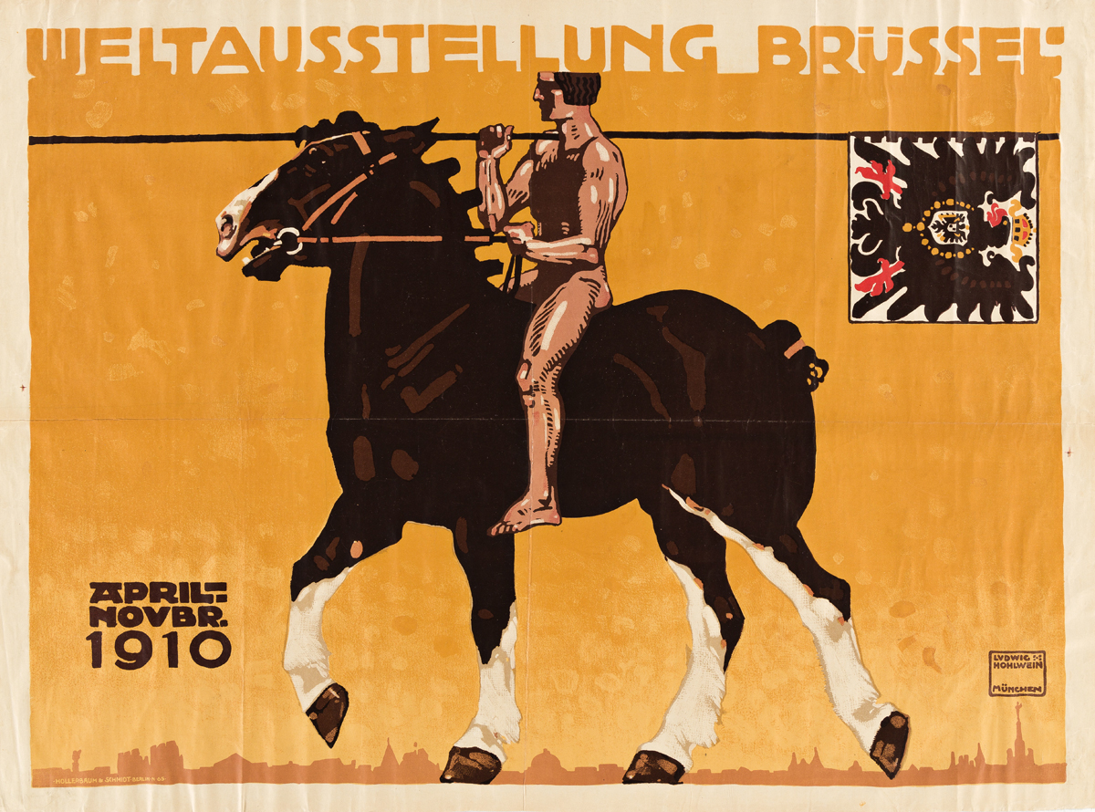 LUDWIG HOHLWEIN (1874-1949).  WELTAUSSTELLUNG BRÜSSEL. 1910. 24x32½ inches, 61x82½ cm. Hollerbaum & Schmidt, Berlin.